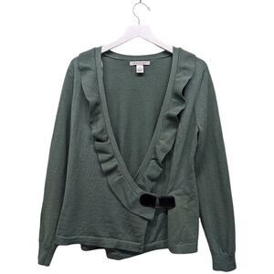 Avellini Women's Ruffled Green Cardigan Size L
